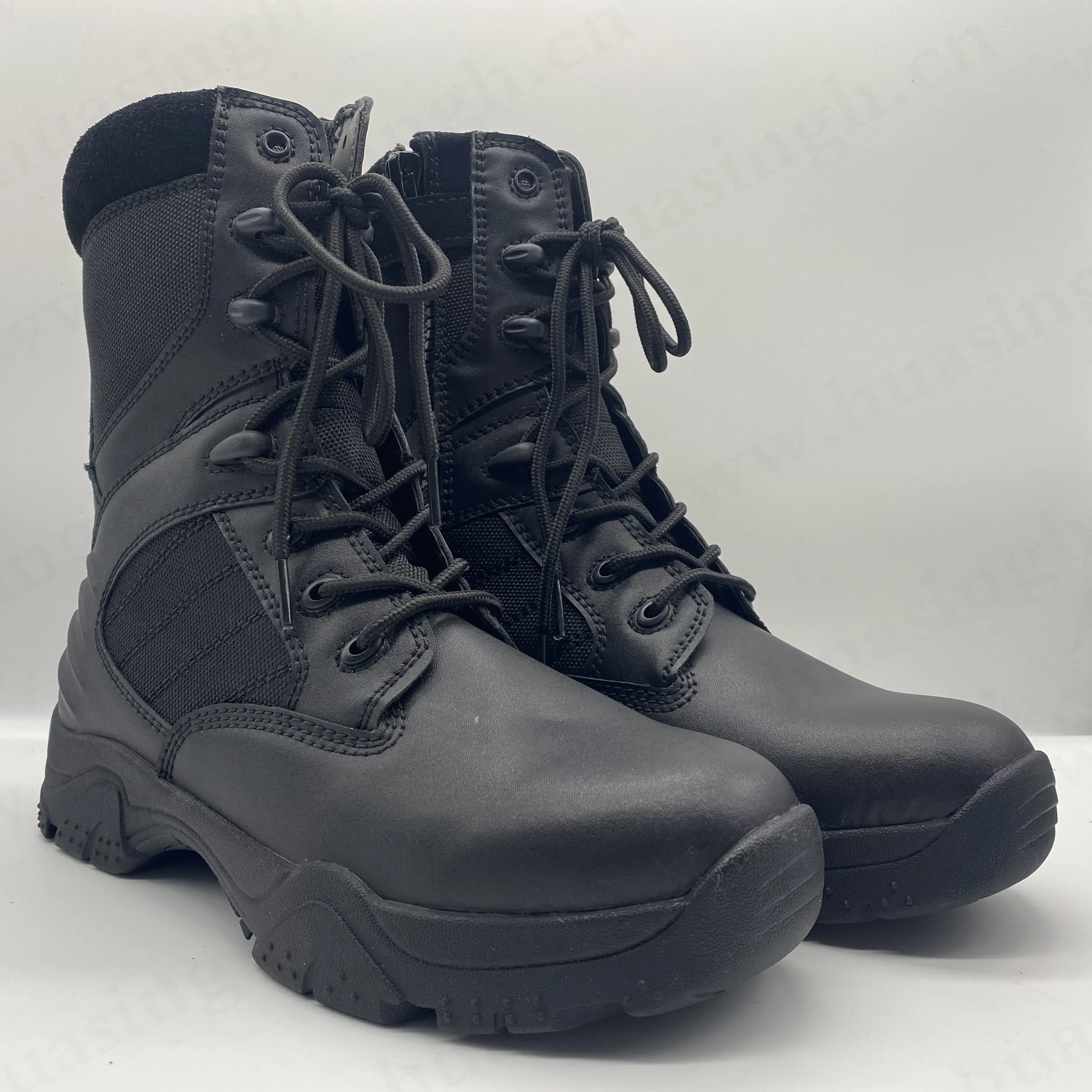 Rwh, 8 Inch Hard Wearing Rubber OutSole Black Hiking Boots  Side Zipper Design  Outdoor Training Boots for Sale  HSM133