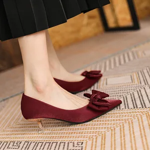 Cross-border Custom Satin Women's High-heeled Shoes Pointed Toe Thin Heel T-strap Height Increasing French 3186-6 Retro Style