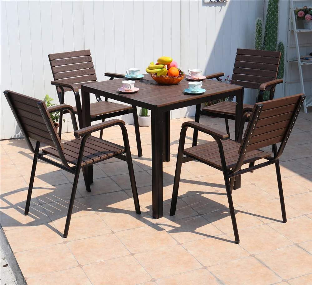 Factory directed outdoor table  aluminum with 4 seats plastic wood square table