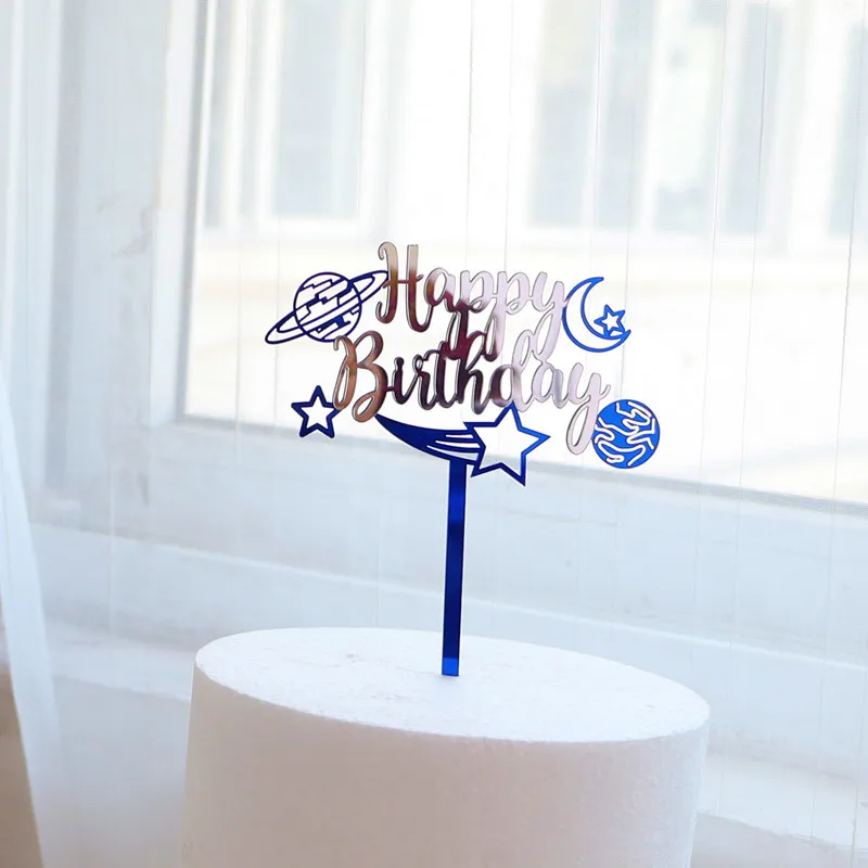 double layer acrylic boy happy birthday cake decoration astronaut party acrylic cake topper-4