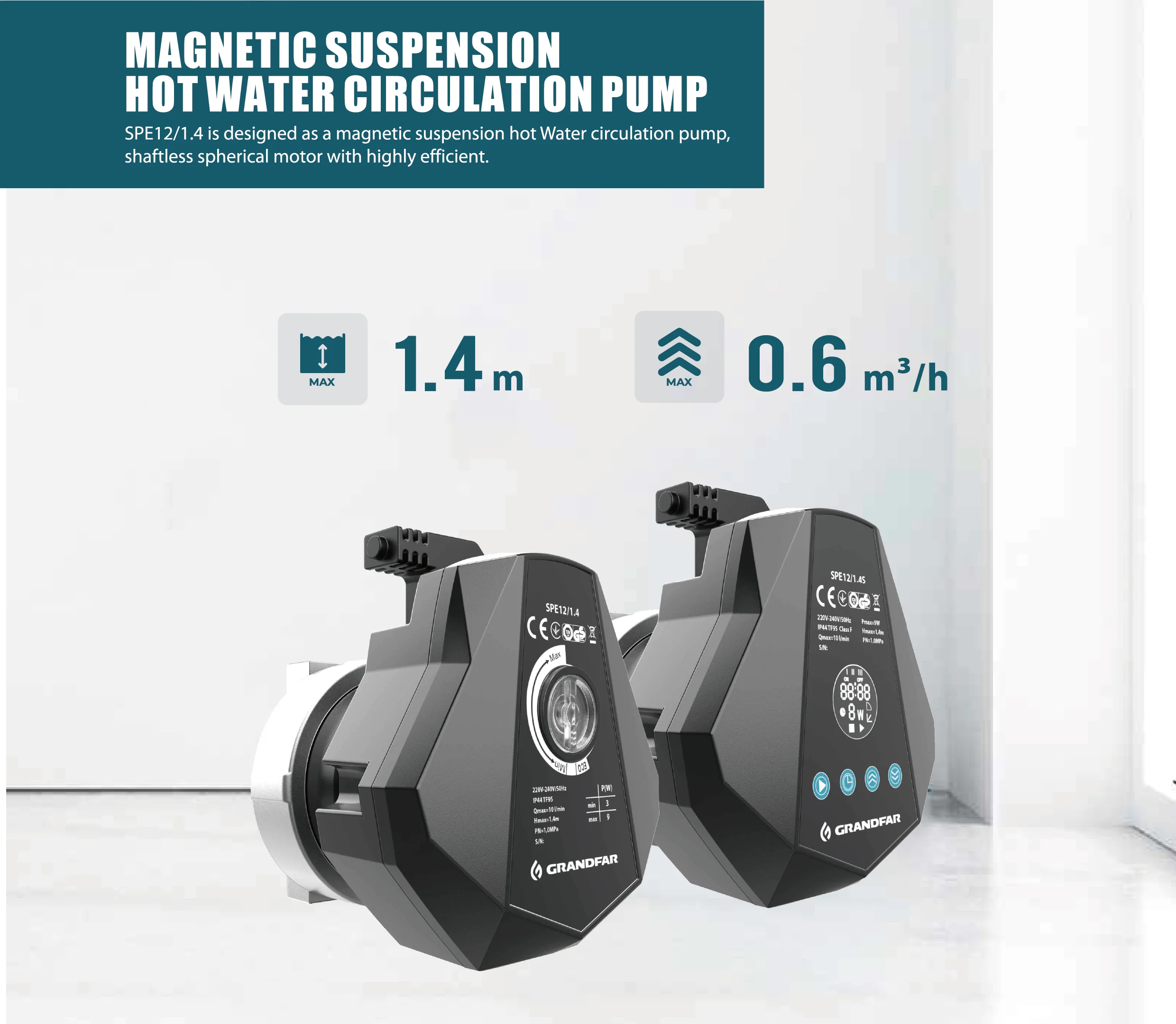product grandfar small smart magnetic levitation impeller ultra quiet 9w water pump energy saving clean water circulating hot water pump-1