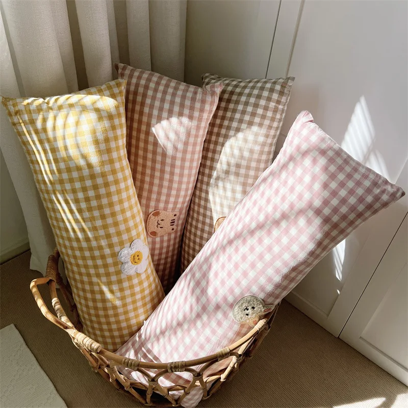 Ins style small fresh cotton embroidered long pillow sofa bay window baby bed pillow with core removable throw pillow