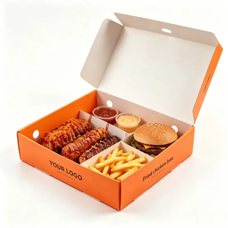 Biodegradable Hamburger  Packaging Box Food Grade Hot Dog Package Box Paperboard Custom Rectangular Fried Chips Box with Sauce