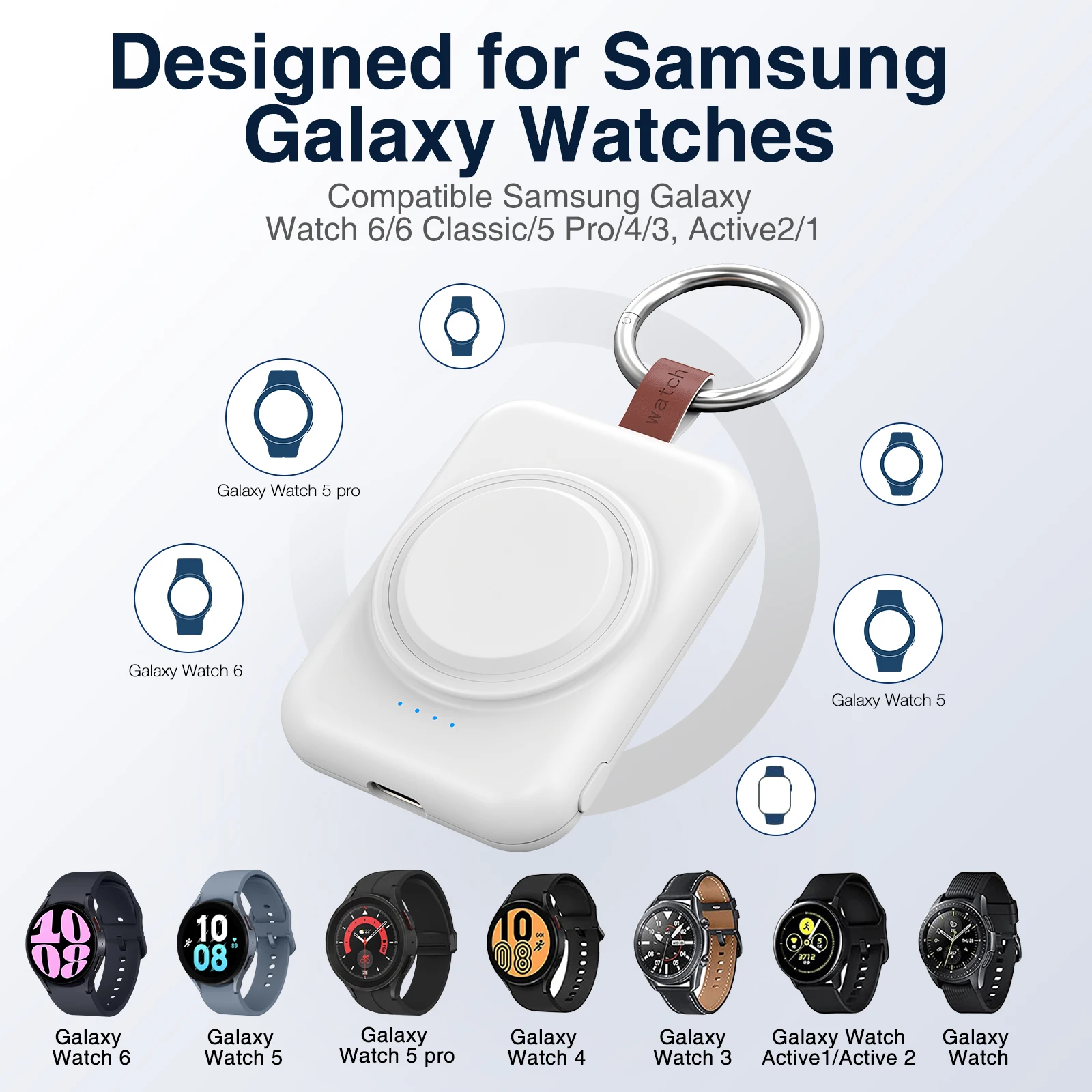 New Product Portable 1800 Mah Keychain Power Bank Station Wireless Charger for Samsung Galaxy Watch 6 Classic 5 Pro 4 Active 2
