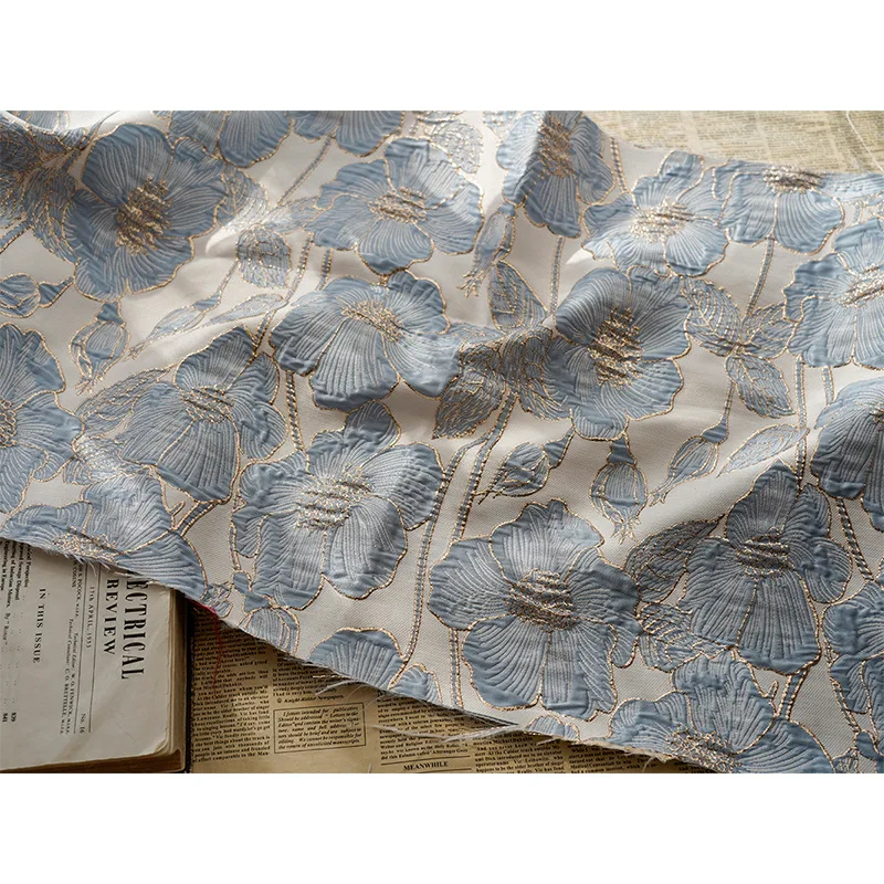 Модная 2024 высокое качество 3D серебряные цветы узор жаккардовая парча дизайнерская парчовая ткань для одежды