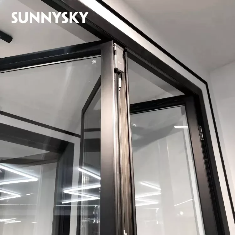 personalizar norte americano marco de aluminio cuatro paneles exterior plegable  puertas correderas apilamiento paredes de vidrio puerta plegable de  aluminio