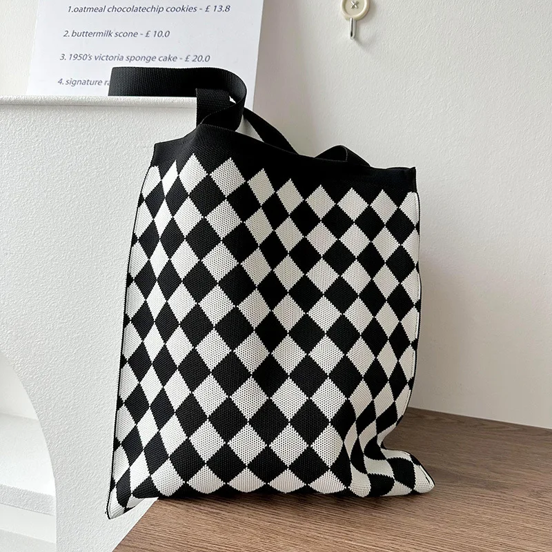 Wholesale Customized Capacity Knitted Tote Bag for Women Vintage Knitted Shoulder Bag Knitting Crochet Bag