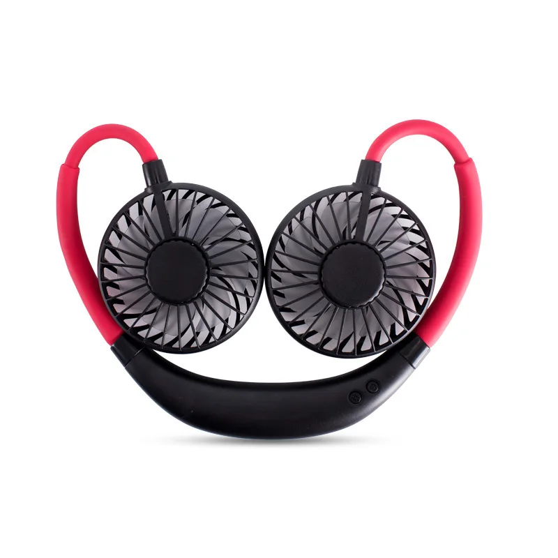 Red And Black Travel Portable Neck Fan USB Mini Lazy Person Fan 360 Degree Rotation Cooling Wearable Fan