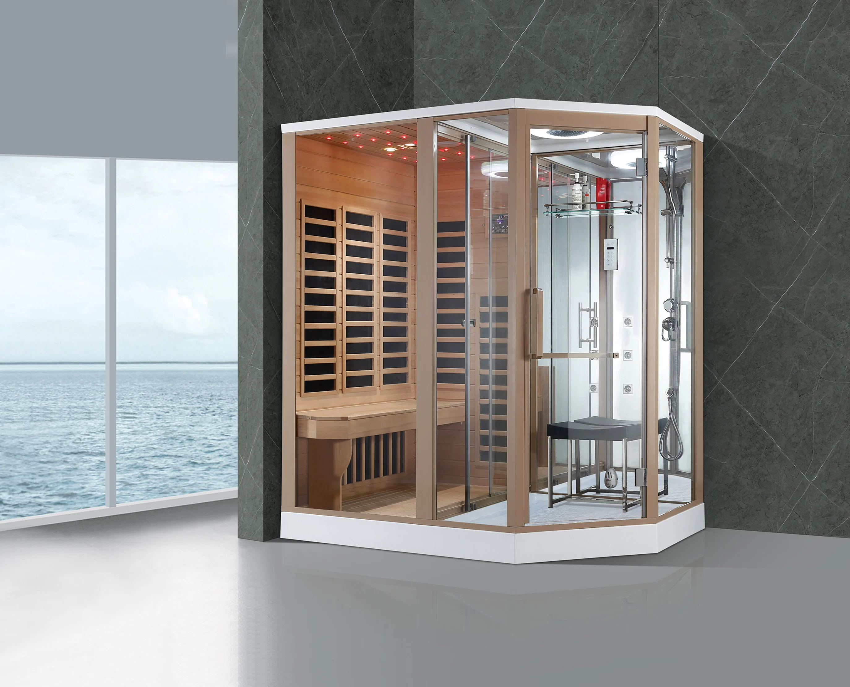 Whole Complete Steam Shower Cabin Room With Indoor Massage Corner Sauna ...