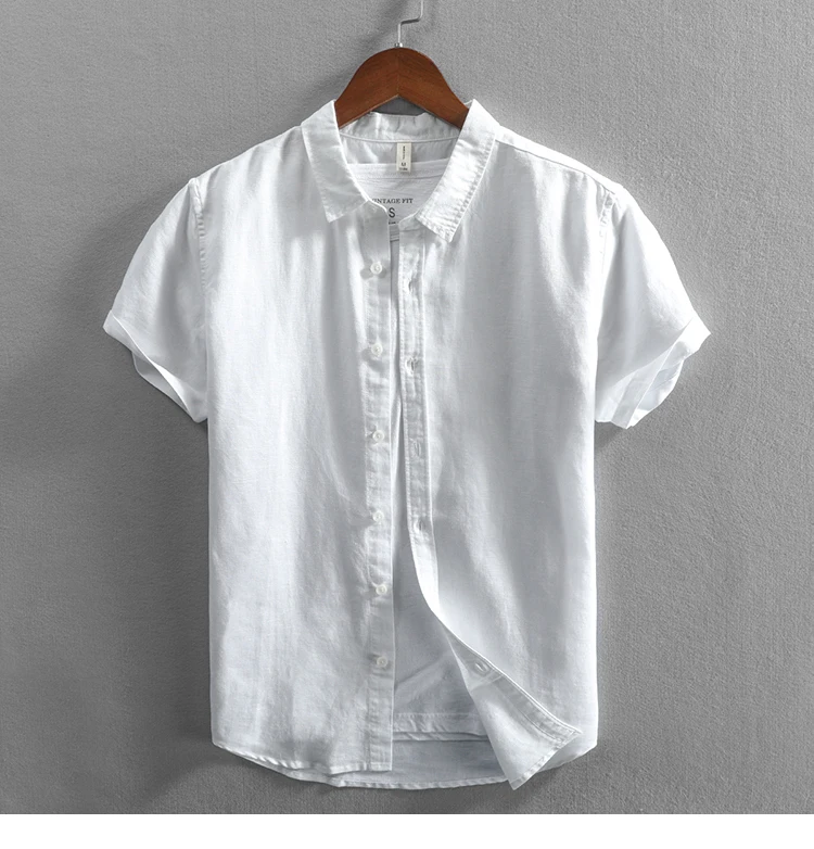 Men's casual cotton and linen short sleeve shirt for men in summer