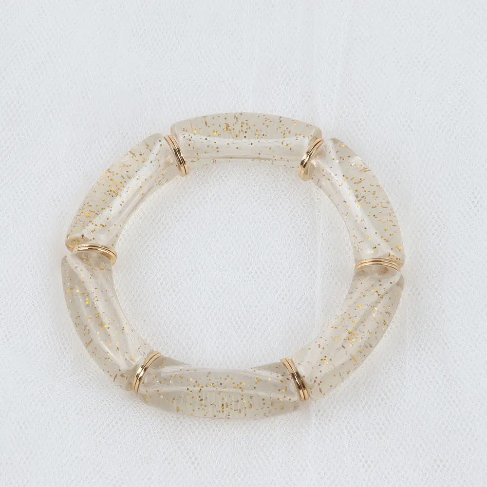 Bracciali Elastici A Tubo Di Bambù In Resina Colorata - Set Braccialetti Impilabili Amicizia Per Donna, Oro