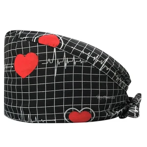 New Printing Medical Nurse Hat Doctor Dentist Nurse Medical Scrub Caps With Buttons Printed Color  Hospital Surgical Caps