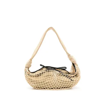 2025 New Woven Horn Mesh Bag Niche Design Single Shoulder Crossbody for Women Casual Handheld Fishnet Vintage Lady PU Summer