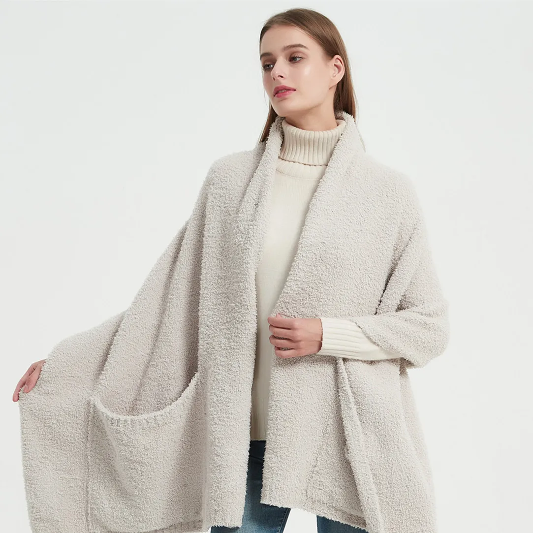 LSY Coperta a mantella con scialle e poncho da donna in microfibra lavorata a maglia all'ingrosso morbida alla moda per l'autunno inverno