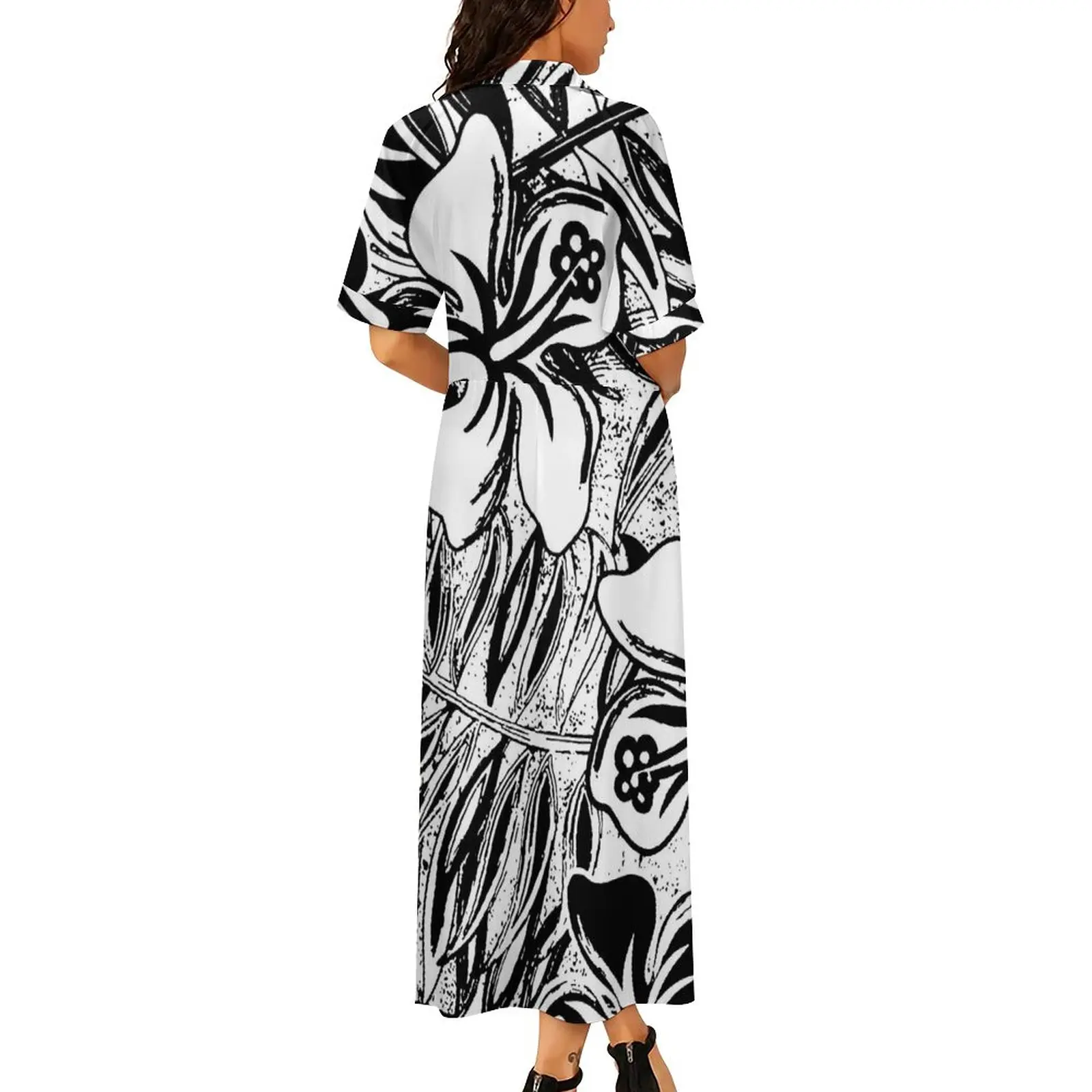 Pacific Island Dress Patterns Hawaiian Tropical Floral Print Elegant Summer Women Tribal 7394