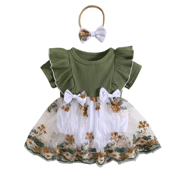 Bohemian Baby Girl Clothing Newborn Summer Clothing Short Sleeve Ribbed Jumpsuit Jumpsuit Embroidered Tutu Photography Dress