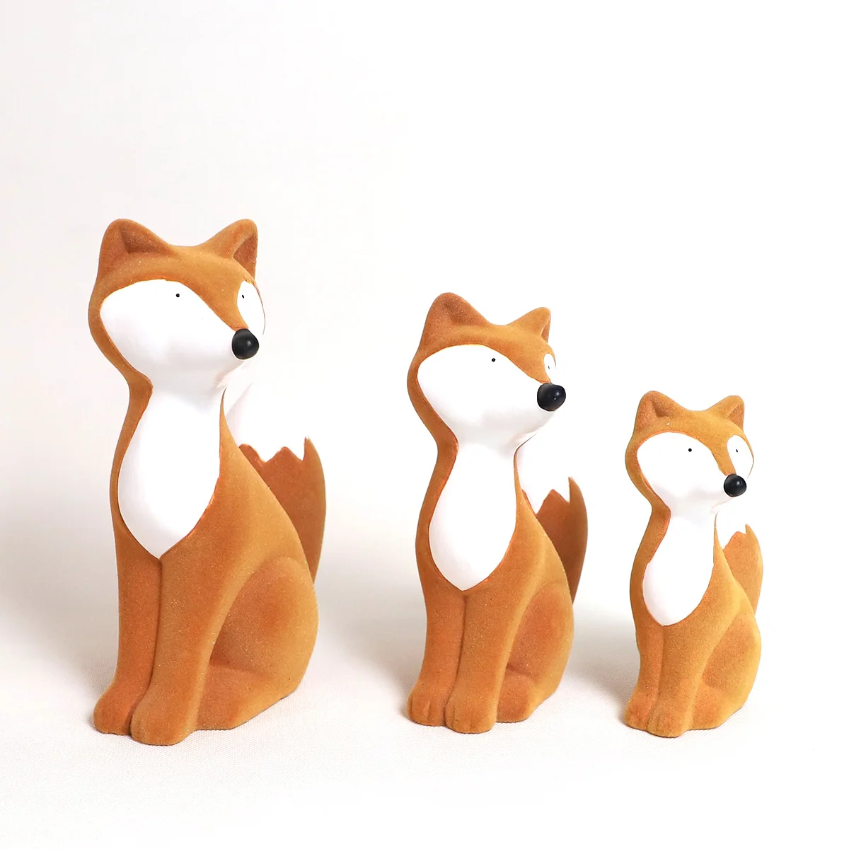 Mini Cute Brown Foxes Ceramic Ornaments Covered With Flocking Easter Home Table Decoration Factory Direct Sell