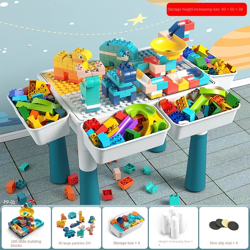 Multifunctional Building Table Kids Activity Big Building Blocks Compatible Educational Children Table Large Block Toys Gifts