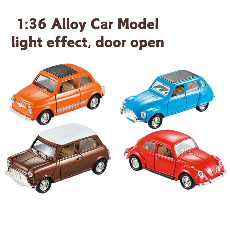 PANDAS 1/36 Scale Vintage Beetle Car Model Diecast Alloy Toy with Pull-Back Function Light Decor for Collection or Decoration