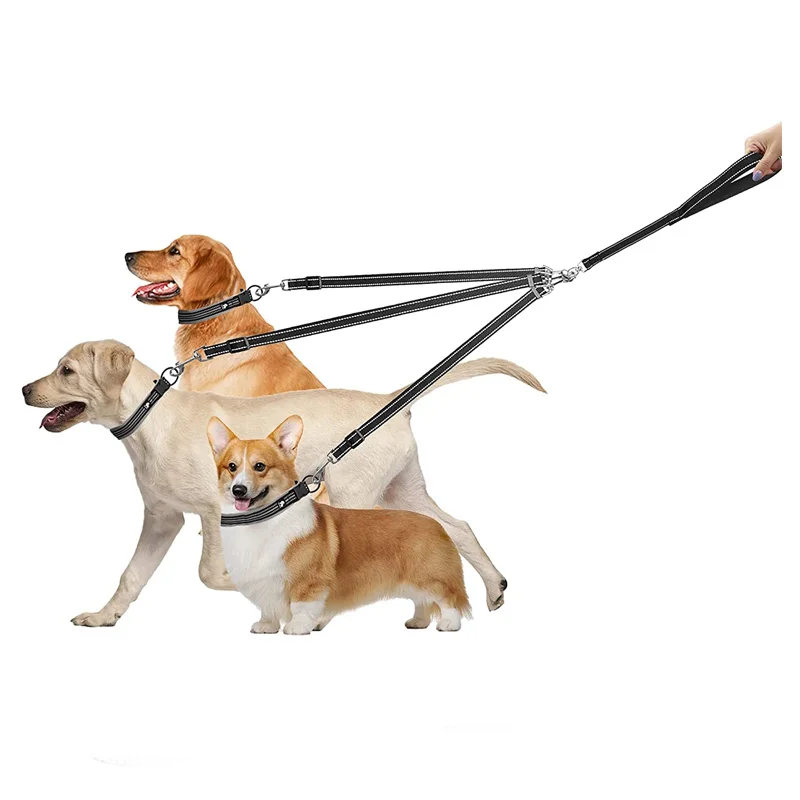 Way Dog Leash Nylon Adjustable Coupler No Tangle