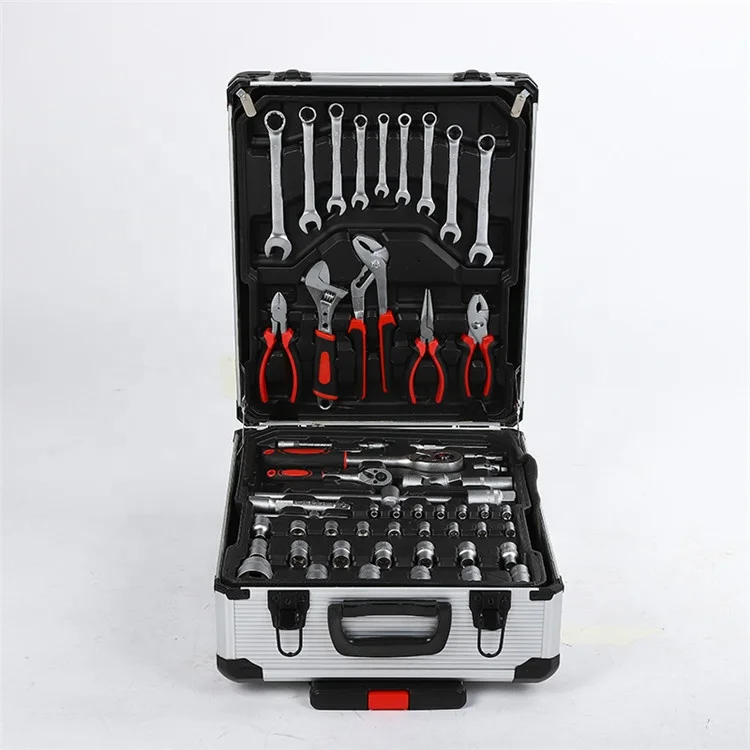 187Pcs Auto Tools Set Box Aluminium Case Hand Tool Set with Wrench Sockets Set