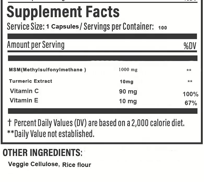 Msm Capsules 1000mg Methylsulfonylmethane Capsules Help Support Joints