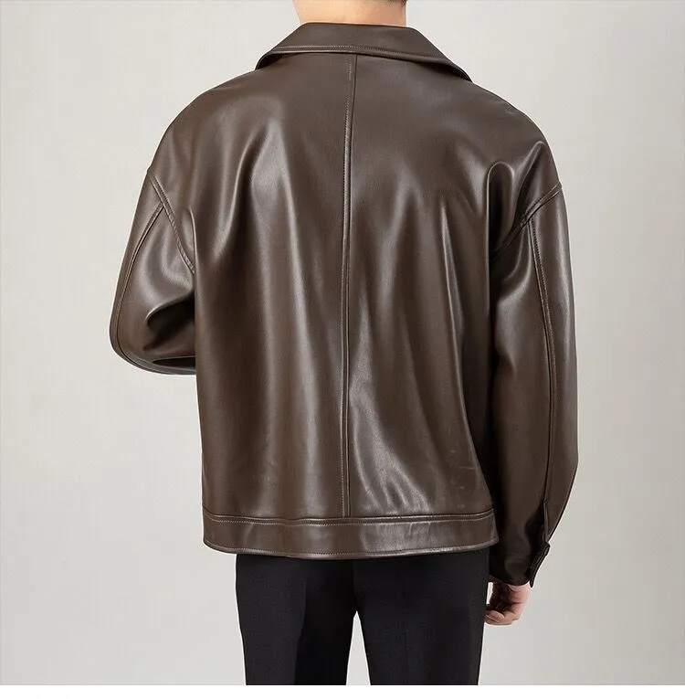 Men's Pu Leather Jacket Vintage Style Loose Fit Spring Autumn_voghion.com