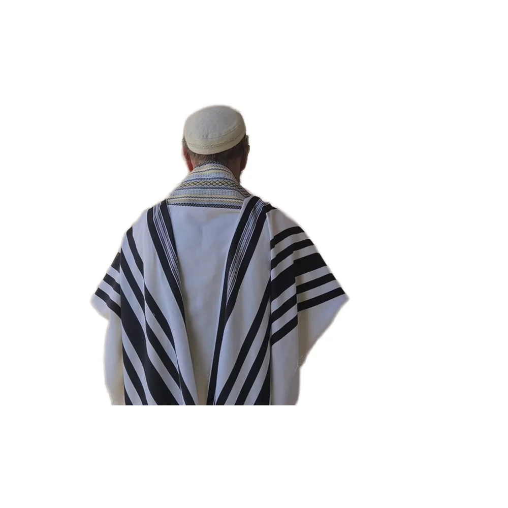 Jewish Non-Slip Wool Prayer Shawl Kosher Certified Anti-Slip Wool Tallit in White Textured Scarf