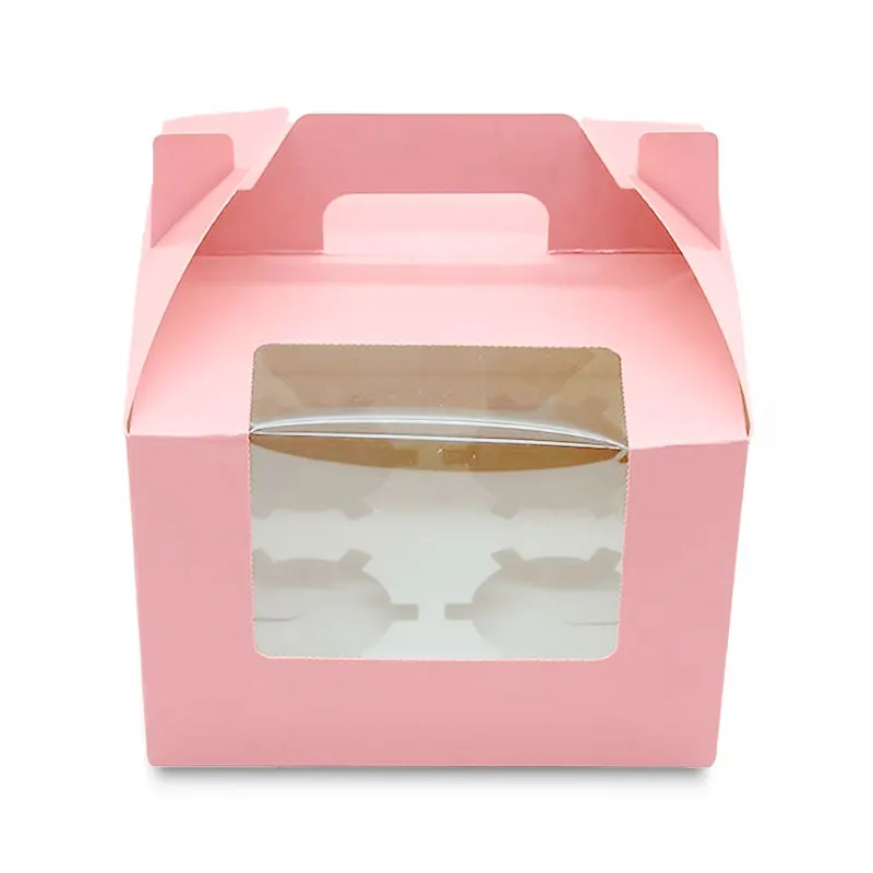 Custom disposable square foldable paper bakery boxes with 4 holes tray and display window for weddings or birthdays