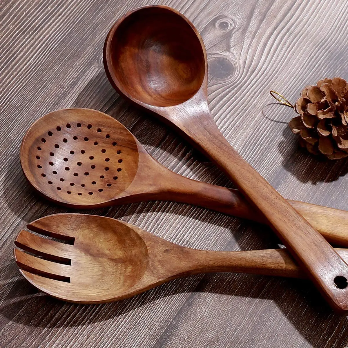 6PCS Wooden Bamboo Spoons Spatula Cooking Kitchen Utensil Set for Cooking 10 Customized Package Wood BROWN Kitchenware 6 Pcs