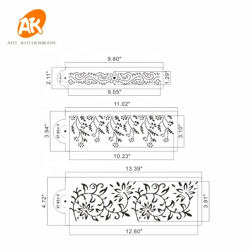 Set 3 Stencil Per Decorazione Torte: Motivi Floreali E Bordi – In Plastica Alimentare, Riutilizzabili