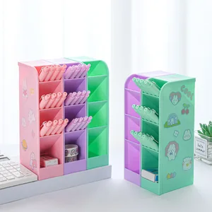 Factory OEM Cartoon Cute  Large Capacity Pen Holder with Custom Logo Four-grid Pen Holder Desk  Stationery