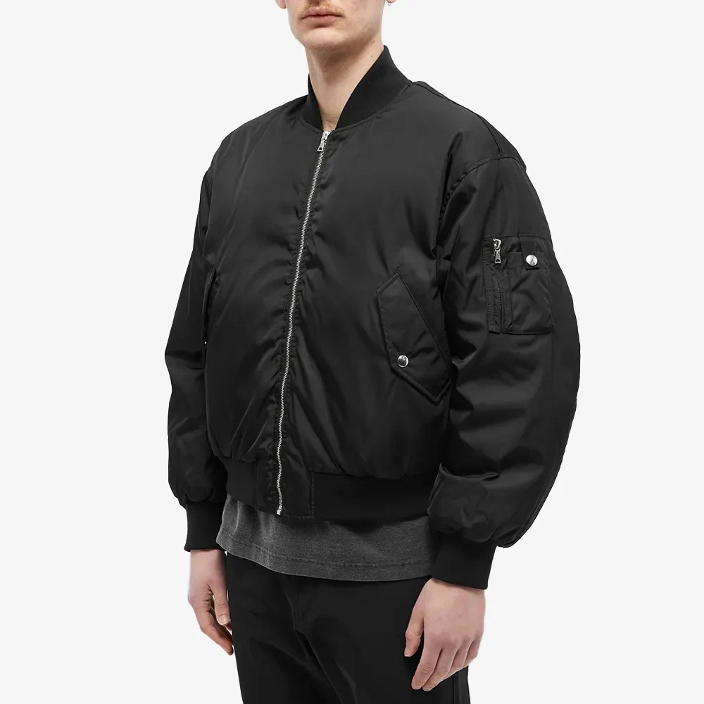 Mens Boxy Fit Oversized Blank Black Down Padded Nylon Bomber Jacket ...