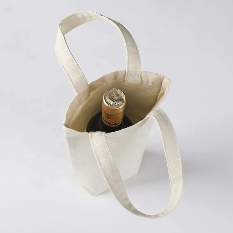 Manufacture Custom Logo Single Bottle Cotton Canvas Wine Carrier Tote Bags With Water Bottle Holder