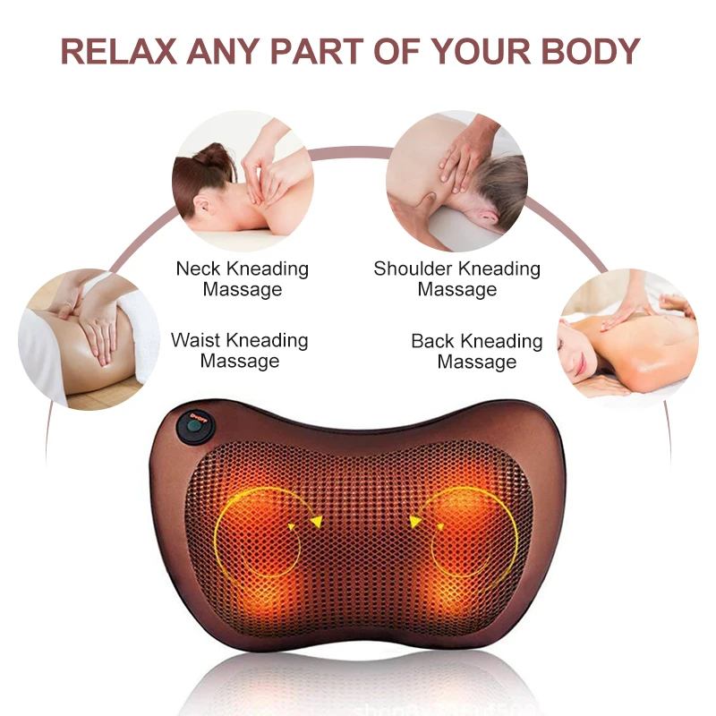 Factory Direct Sale Back and Neck Massager 3D Kneading Deep Tissue Electric Massage Pillow for Heat