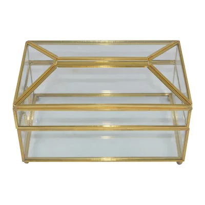 Оптовая продажа роскошные бытовые держатели для салфеток из золотого стекла прямоугольная коробка с медной