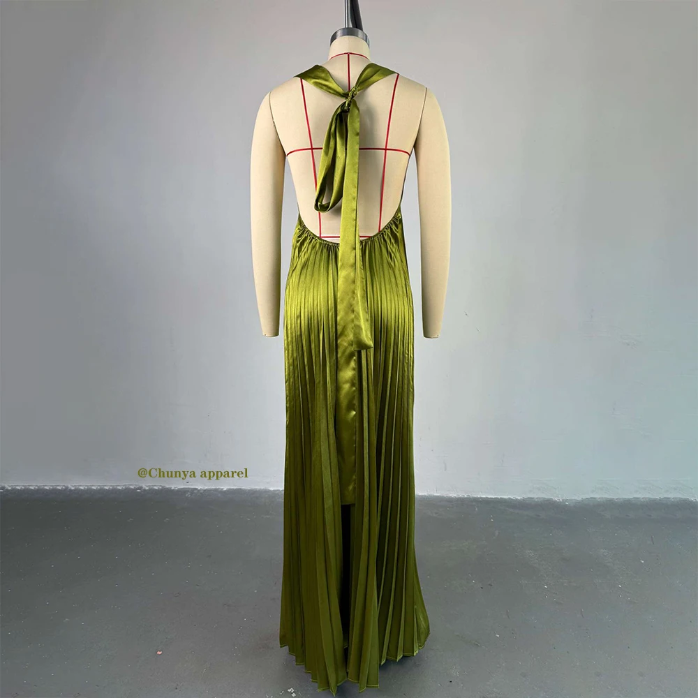 pleated olive green dress OLIVE GREEN DRESS WITH TEXTURE