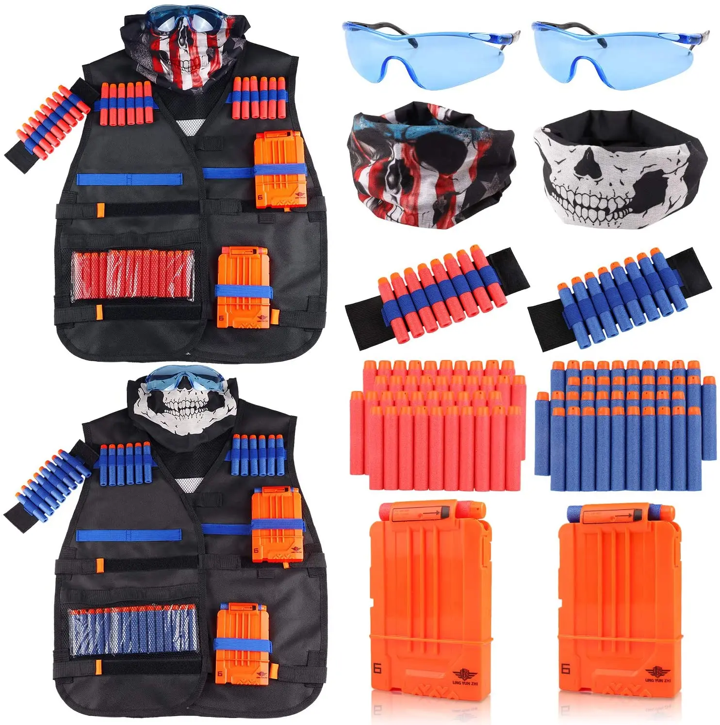 100x Hollow Bullet Darts+Vest Jacket+Gun Holder Backpack Bag for NERF Kid Gift M 