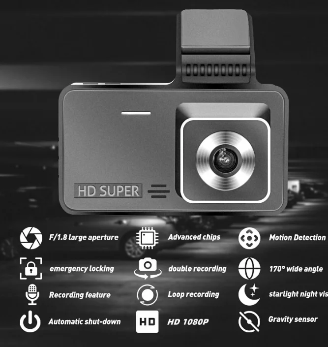 Vehicle Recorder Front and Rear Dual Lens Reverse Image Front and Rear Dual Recording 1080P HD 170 Degree 4 Inch Tachograph