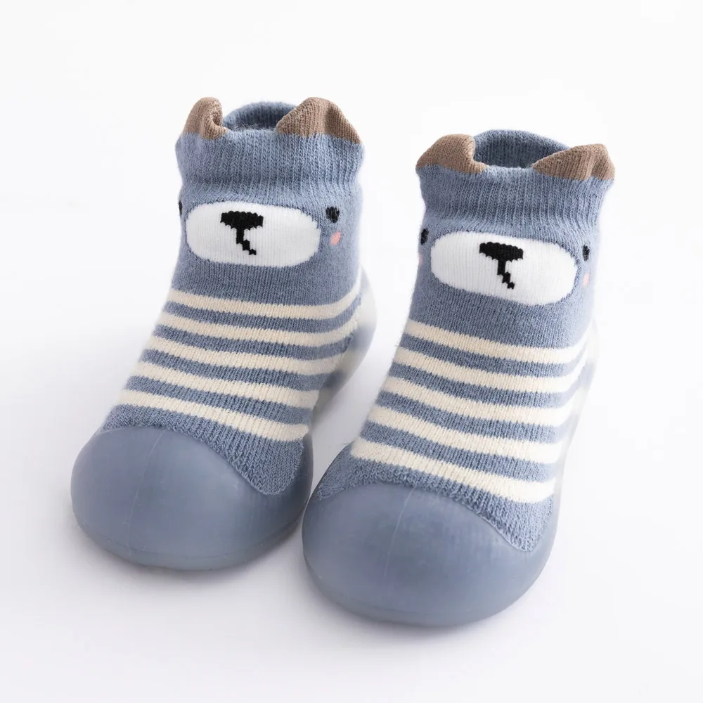 Newborn kids floor socks stripes cartoon baby toddler shoes non-slip rubber sole boys girls supplier