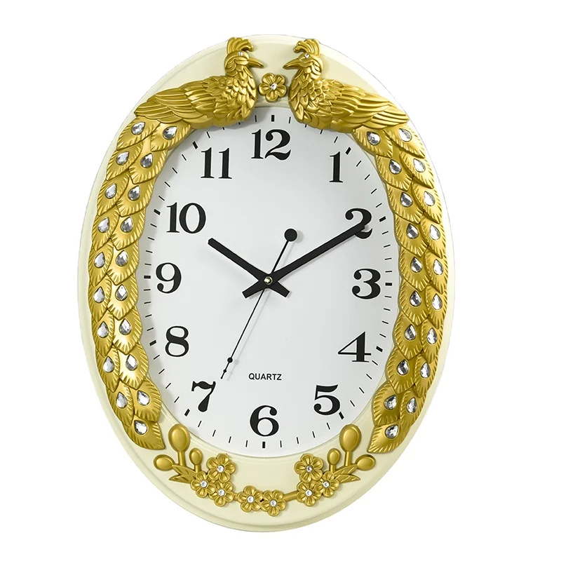 Большой Овальный Павлин монтируется в рамке декоративный дизайн Кристалл бриллиант Лебедь Гусь пластиковые настенные часы
