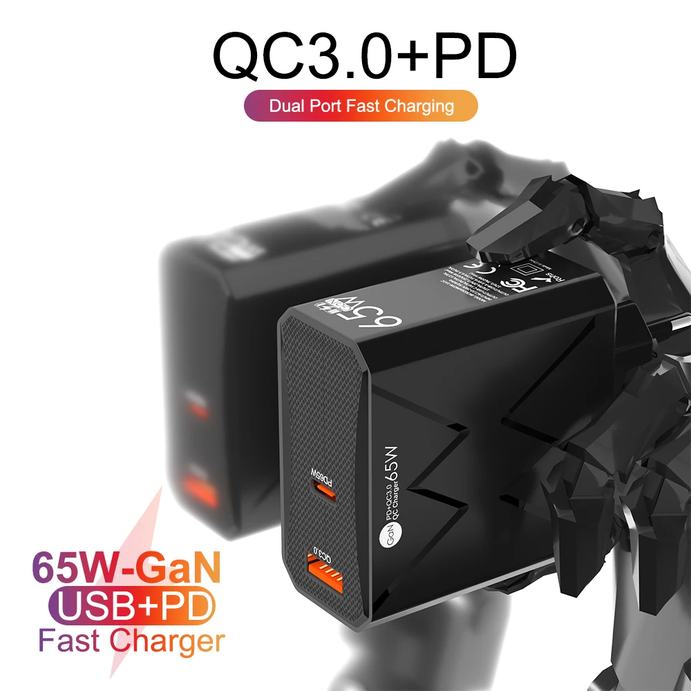 65W Type C Fast Charger GAN Laptop Wall Charger Adapter High Speed PD Charger for iPad for Samsung for iPhone 15