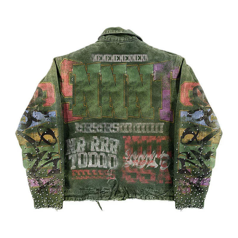 SALATI Factory Direct Jacket Manufacturer 2025 Men's Vintage Distressed Rhinestone Denim Jacket,Denim with Custom Distress Wash gallery 3