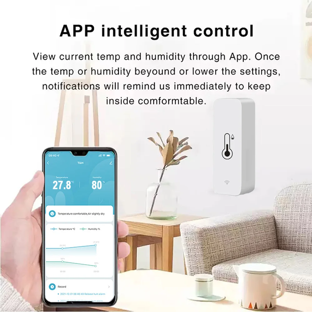 LEDEAST TH01 Remote Voice Control Tuya WIFI Smart Temperature Humidity Sensor for Baby Room