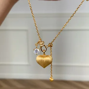 French Light Luxury Brushed Craft Peach Heart-shaped Necklace Detachable love Necklace Fashionable Clavicle Chain Jewelry