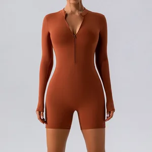 BOJIN New Arrival Fashion Sexy Tight Yoga Clothes for Women Dance Training Fitness Sports Sets Zipper Long-Sleeved Jumpsuit