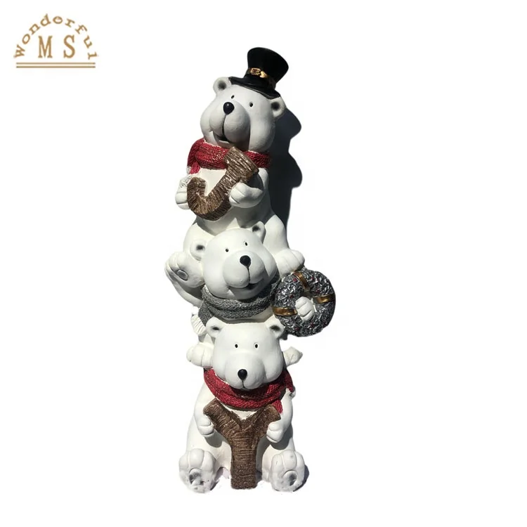 3 piece Polistone Christmas Sculpture Snowman Bear Reindeer stacking for Home and Garden Decoration on Seasoning Holiday
