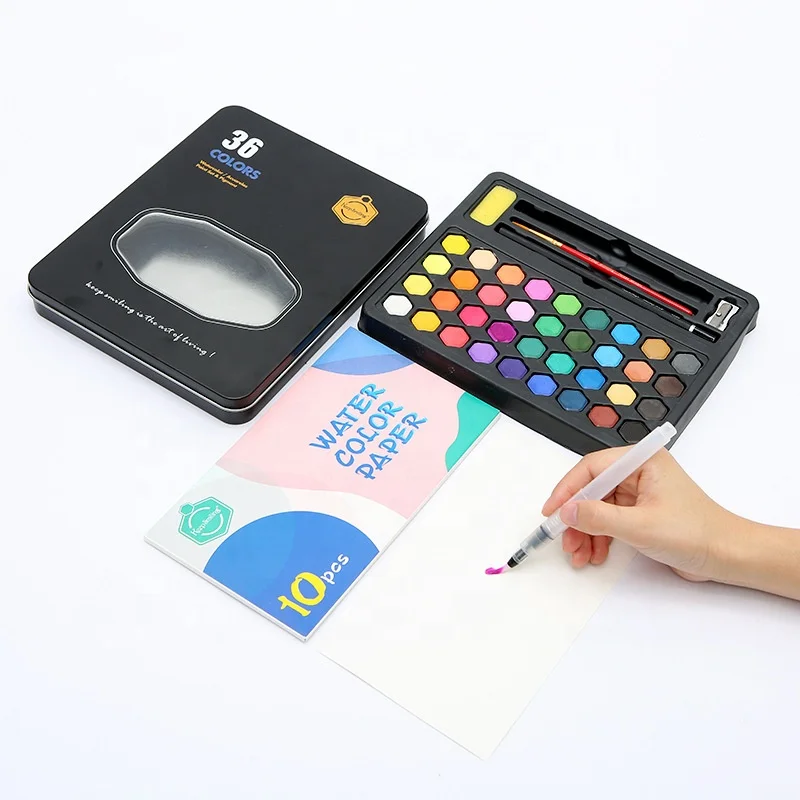 36 цветов сплошная акварель с кистью и бумагой для