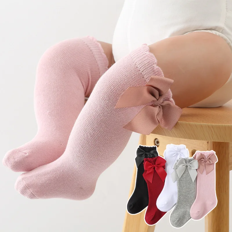 American Trends Calcetines largos hasta la rodilla para bebés, calcetines  largos para niños, recién nacidos, con volantes