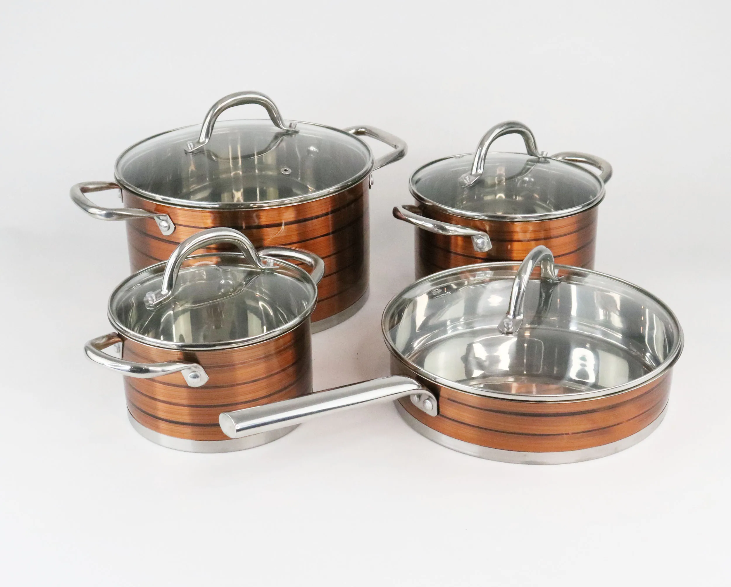 12 Pcs C Shape clear Glass Lid Kitchen Accessories Cookware Sets Stainless Steel Kitchen Ware Casserole Cooking Pot